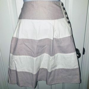 Odille Taupe White Striped A-Line Skirt Sz0